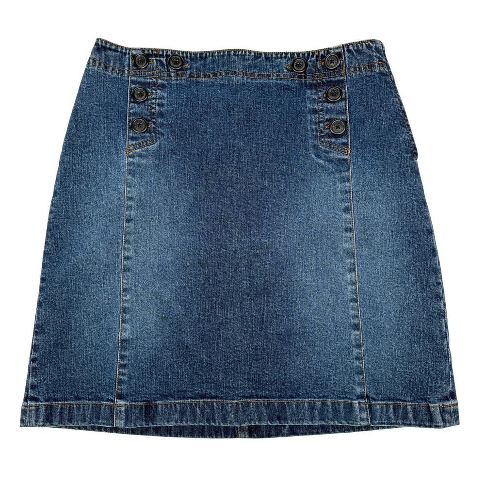 Vintage Ann Taylor Denim Mini Skirt Sailor Button Detail Nautical 90s Sz 8
